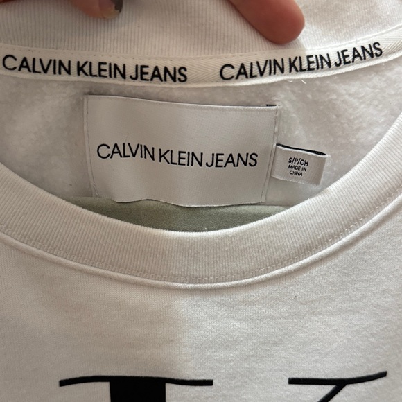 Calvin Klein Jeans White Sweatshirt with Black CK Logo-Women’s size small - Picture 3 of 5
